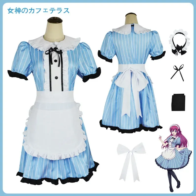 Kaviareň a jej bohyne megami no kafeterasu riho tsukishima Shiragiku Ono Ouka Makusawa Cosplay Cosplay Blue Maid Dress