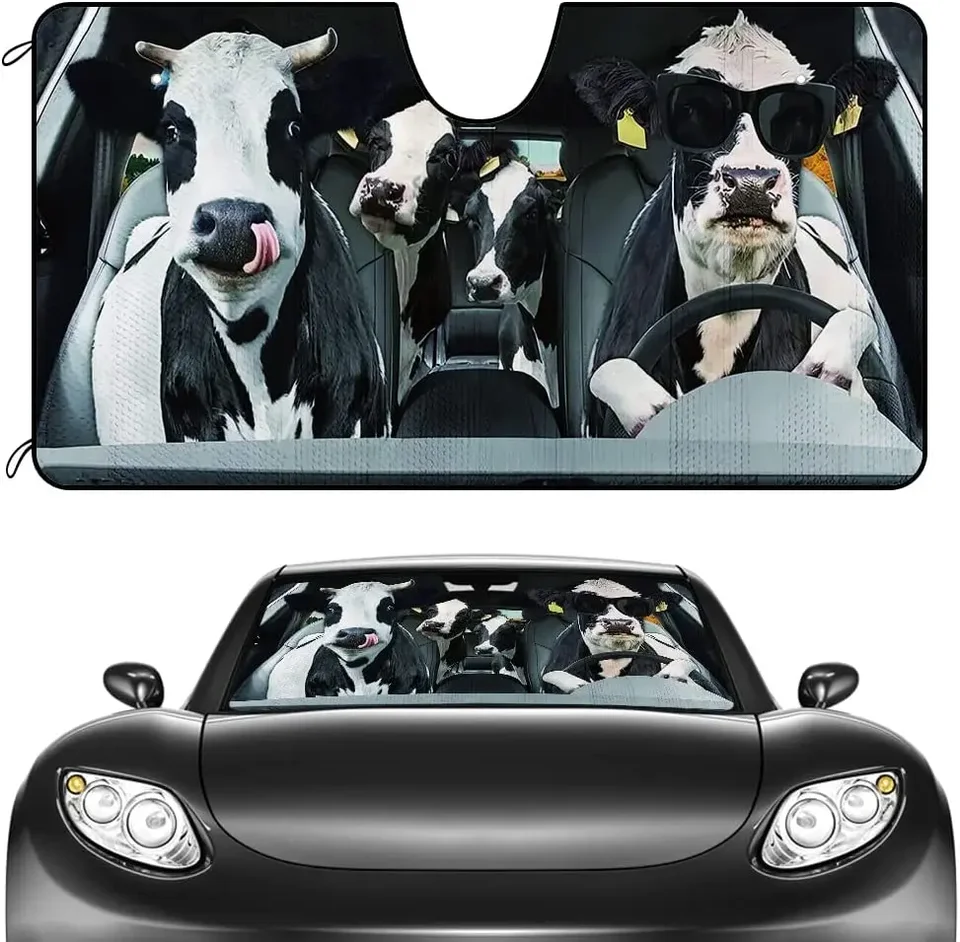 Kaviareň predné auto predné čelné sklo Sunshade mliečne kravské dekorácie vozidla Slnečný tieň UV Ray Reflector Sun Protector, choď vozidla