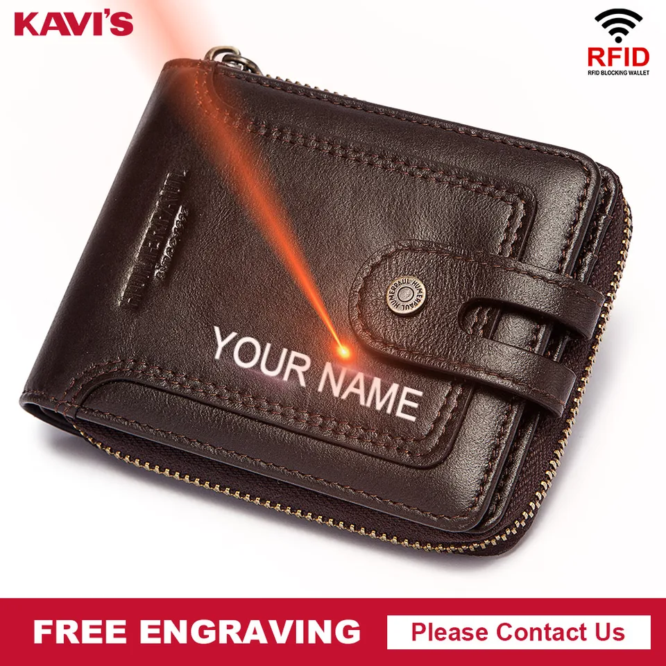 Kavis skutočná kožená peňaženka muži Mince Cin Coin Muž Cuzdan Small Walet Portomonee RFID Portfólio Vallet Perse Card Držiteľ gravírovania