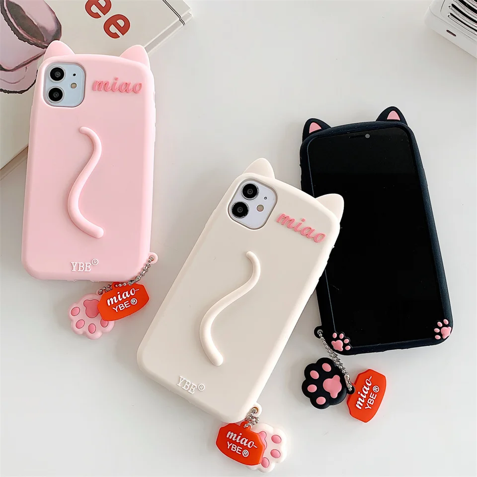 Kawaii 3D Cartoon Cat Uši puzdrá pre telefóny pre iPhone 16 15 14 13 12 11 Pro Max xs xs xr xs max 6 7 8 SE Plus mäkký silikónový kryt