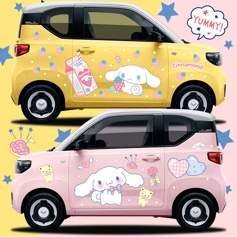 Kawaii autá slepky na auto slepky na auto s nálepkami automobilu Decorácie škrabance pokrývajú nepremokavé opaľovacie krémy Cartoon Sanrio Auto príslušenstvo