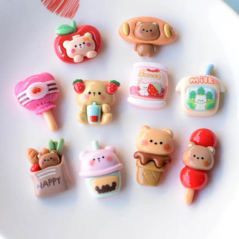 Kawaii Boba Bear Slime Charms Flatback Cute Resin Kórea DIY Kit pre nadýchaný chrumkavý cloud cloud Clear Slime Puzdet Príslušenstvo 10ks