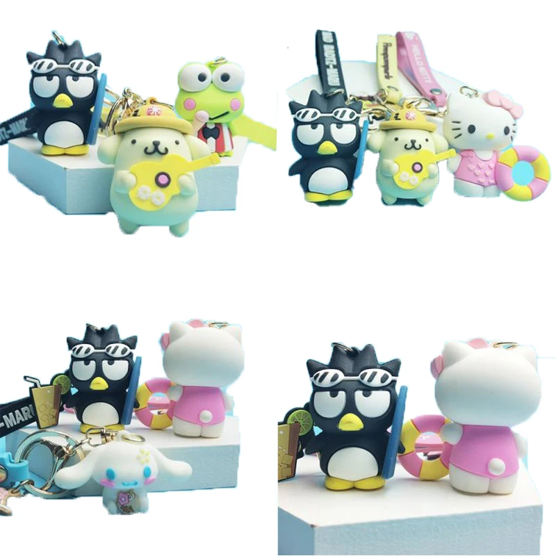Kawaii Cartoon Key Chain Cinnamoro Pompom Purin Kuromi MymeLody Keroppi PVC Soft Glue 3D Trojrozmerná taška na bábiku