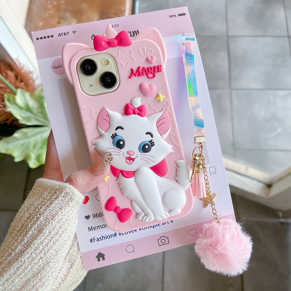 Kawaii Cartoon Marie Cat Case Soft Silikone Cover pre iPhone 12 13 14 15 plus 16 Pro Max
