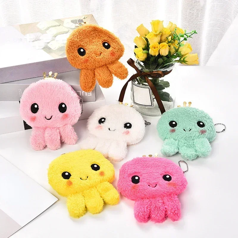 Kawaii Cartoon Mini Little Octopus Plush nulová peňaženka dievča Roztomilé plyšové mince Peňaženka Key Storage taška