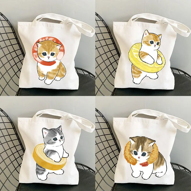 Kawaii Cat Ladies kabelka Cast Fashion Bag Bag Ecosefly Large Capacity Prenosná cestovná nákupná taška Škola