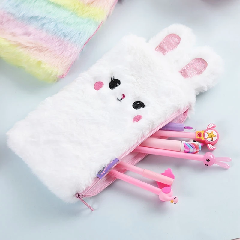 Kawaii ceruzka Pash Plush Plusové prípady Školské zásoby pre dievčatá Rabbit Ears Pen Case Cuce Cencil Bag Študentské kancelárske potreby
