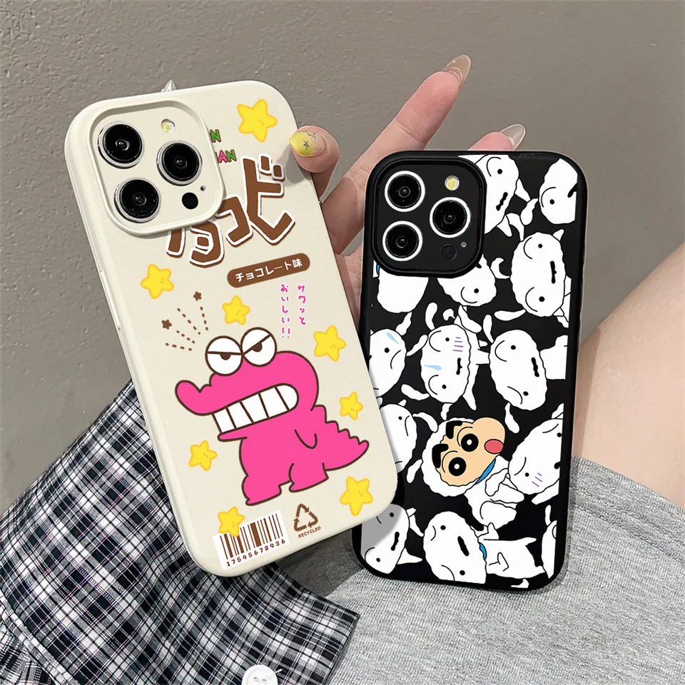 Kawaii Crayon Boy Shin pre iPhone 16 15 14 13 12 11 Pro Max Plus tekutý silikónový zamatový all-inclusive Soft Pase Puzdro