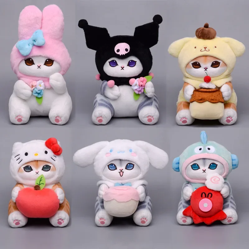 Kawaii Cross-Dressing Shark Cat Sanrio Co Značná škaredá ryba Kuromi melódiu Cinnamoroll plyšová hračka Keychain Birthday Darček pre deti