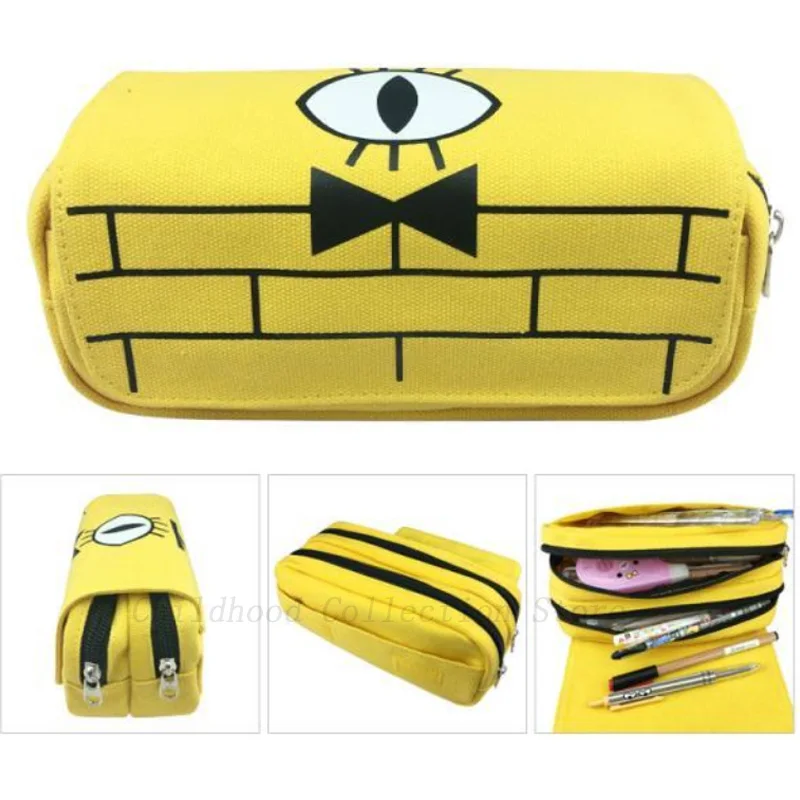 Kawaii Disney Gravity Falls Bill Action Figure Hračky Canvas veľké zipsové pero kapacita kapacita ceruzka Cencil Storage Bag Darčeky
