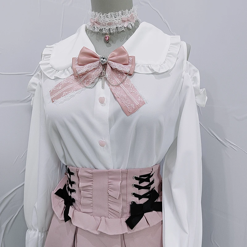 Kawaii Dámske košele lolita y2k roztomilý japonský štýl Jirai kei blúzka elegantná krátka rukáv sladké topy ležérne estetické tričko 2024