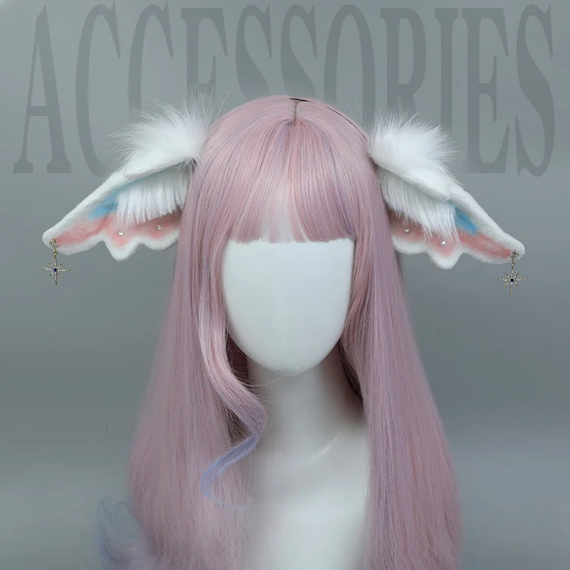 Kawaii faux kožušinové anjelské krídla uši čelenka realistické chlpaté nadýchané zvierací uši vlasov obruč lolita anime cosplay doplnky