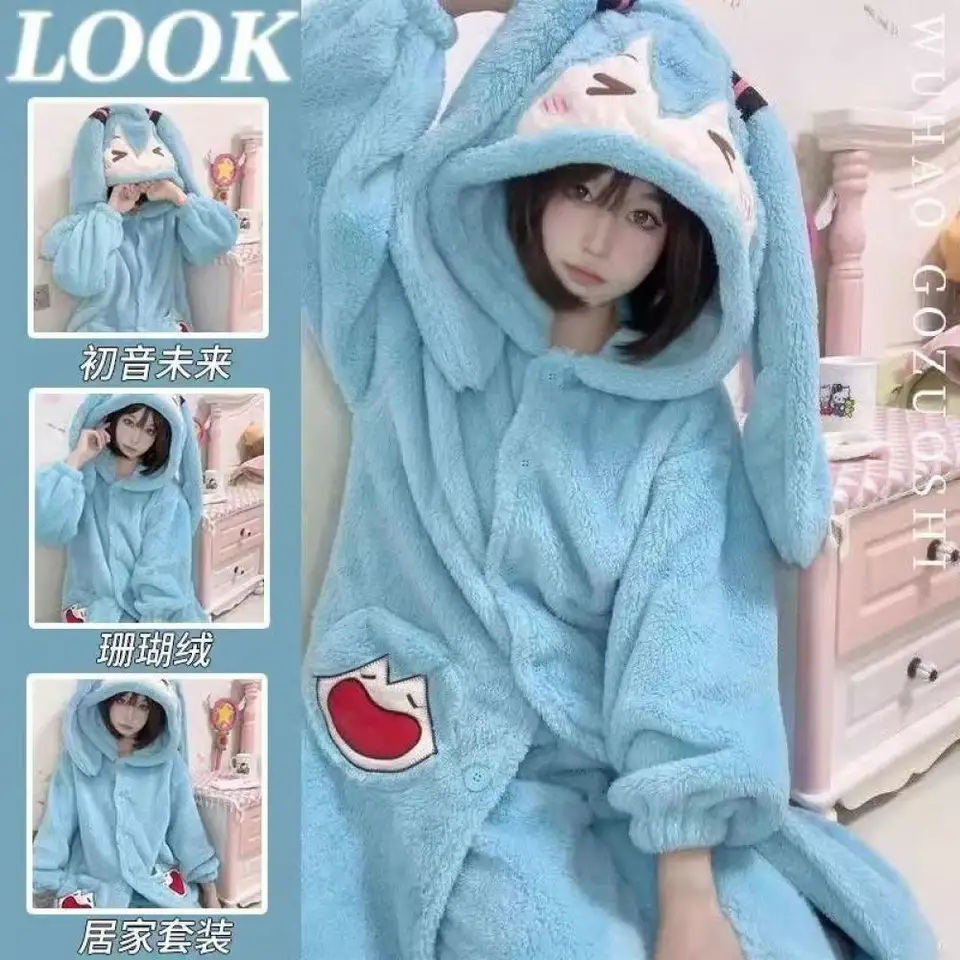 Kawaii Hatsune Miku plyš Plush pyžama sada anime karikatúry Dievča
