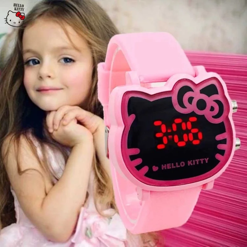 Kawaii Hello Kitty Elektronické hodinky Roztomilý karikatúra Študent príležitostné športy LED Silikone Watch Deti hračky Elektronický náramok