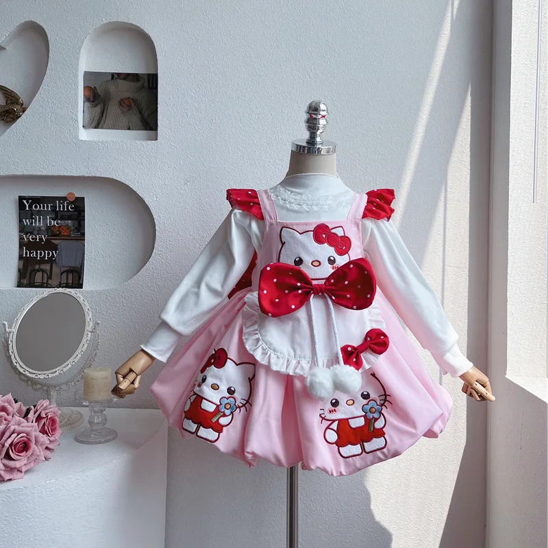 Kawaii Hello Kitty Girls Lolita princezná šaty Sanrios Kids podväzky sukňa sukňa Cosplay kostým narodeninová oslava Puffy Flower Sukňa