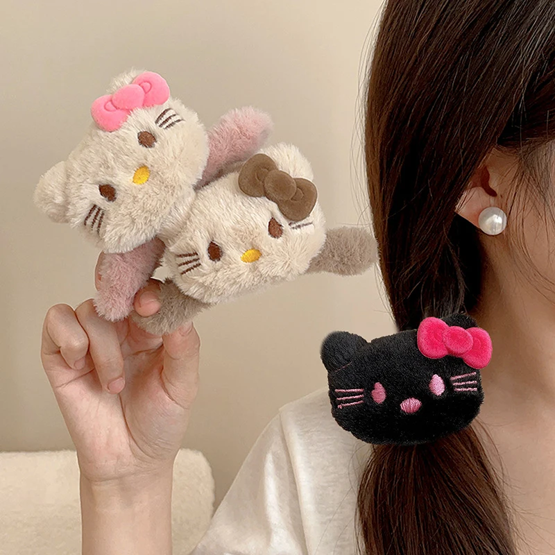 Kawaii Hello Kitty Plyšové scrunchies sanrio kt mačka vlasy pazúry elastické vlasové kravaty vlasové lano Sladké dievča vlásenky Váčkové doplnky