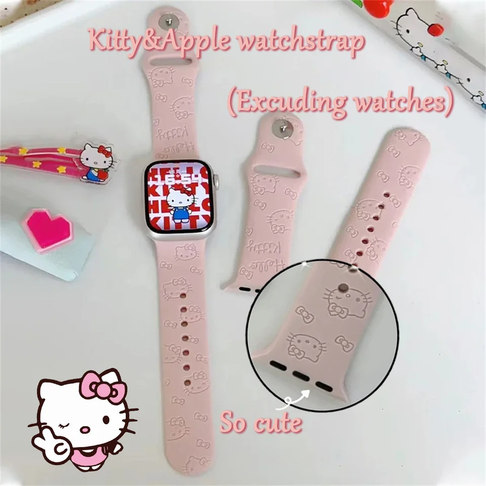 Kawaii Hello Kitty Sanrio Full Range Silikone Apple Watch nahradiť prameň vyrytý karikatúra tlač hodinky doplnky k narodeninám darček