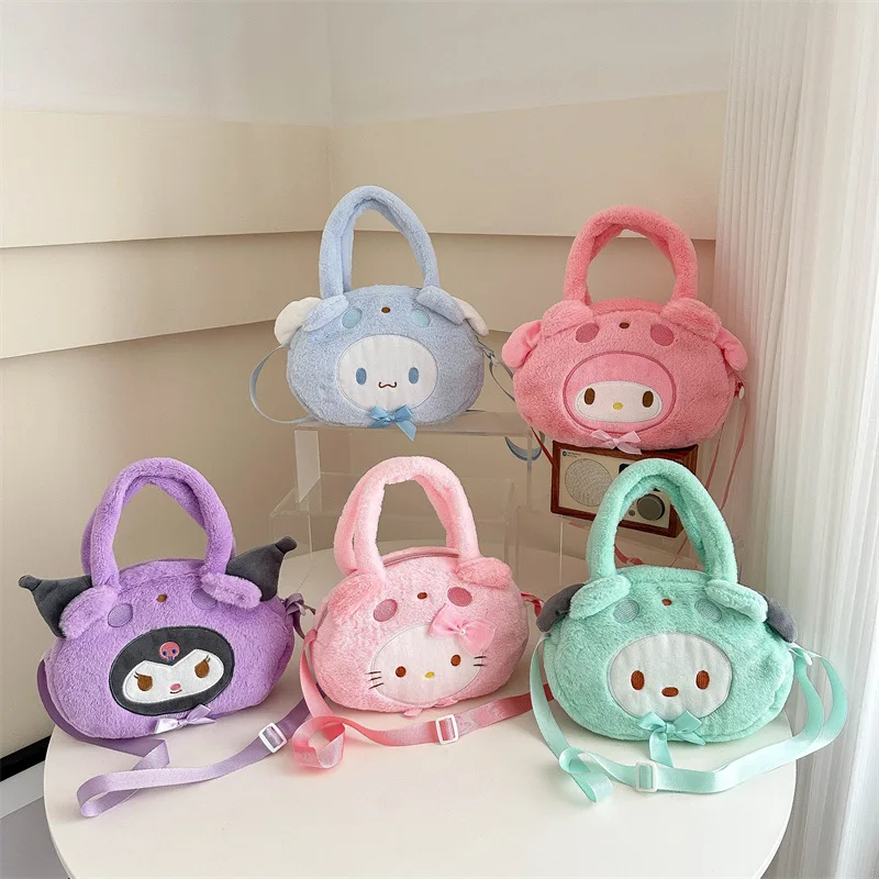 Kawaii Hello Kitty Sanrio Plush Bag Kuromi Cinnamoroll Batoh kabelky Plushie Ramer Messenger Bag Scdled makeup Gird