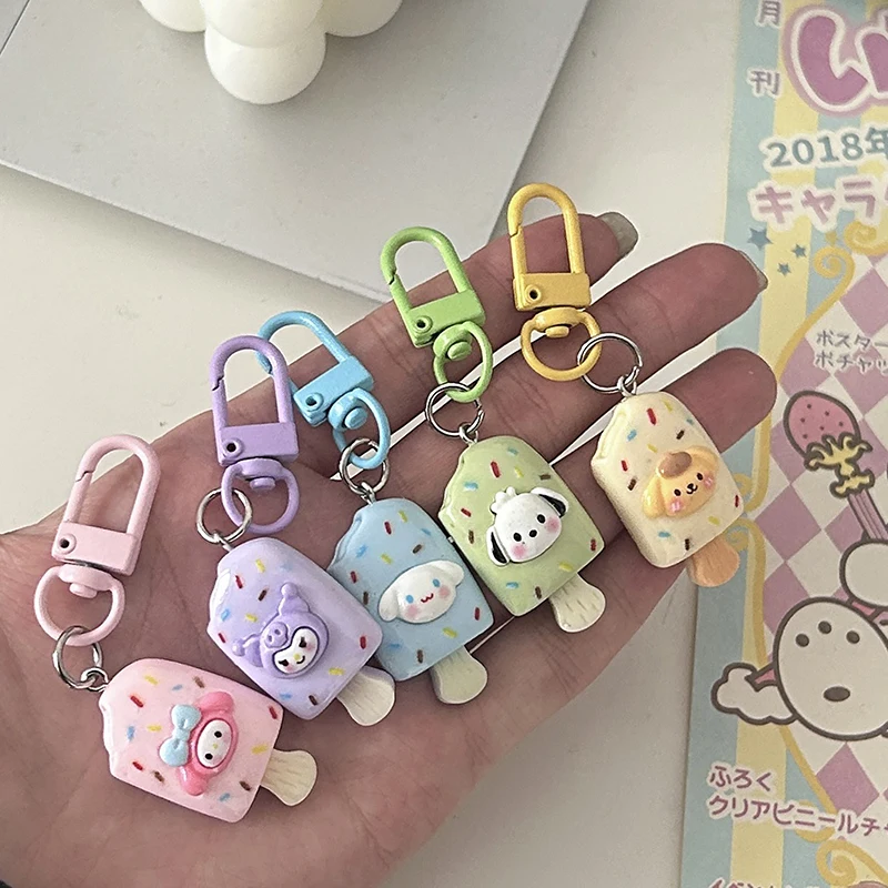 Kawaii Hello Kitty Sanrio Resin Keychain Anime Kuromi Cinnamoroll Doll Keyring