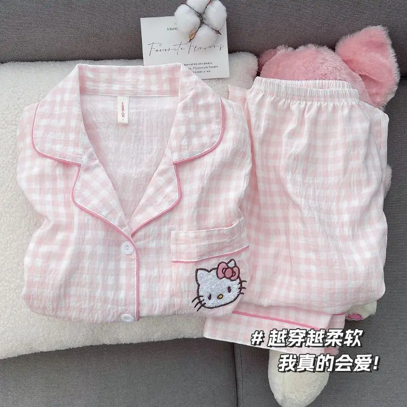 Kawaii Hello KittYS Pyžamá ženské karikatúry nohavice s dlhým rukávom Oblek dospievajúci bavlna domáce oblečenie sladké jarné pádové vonkajšie oblečenie domov