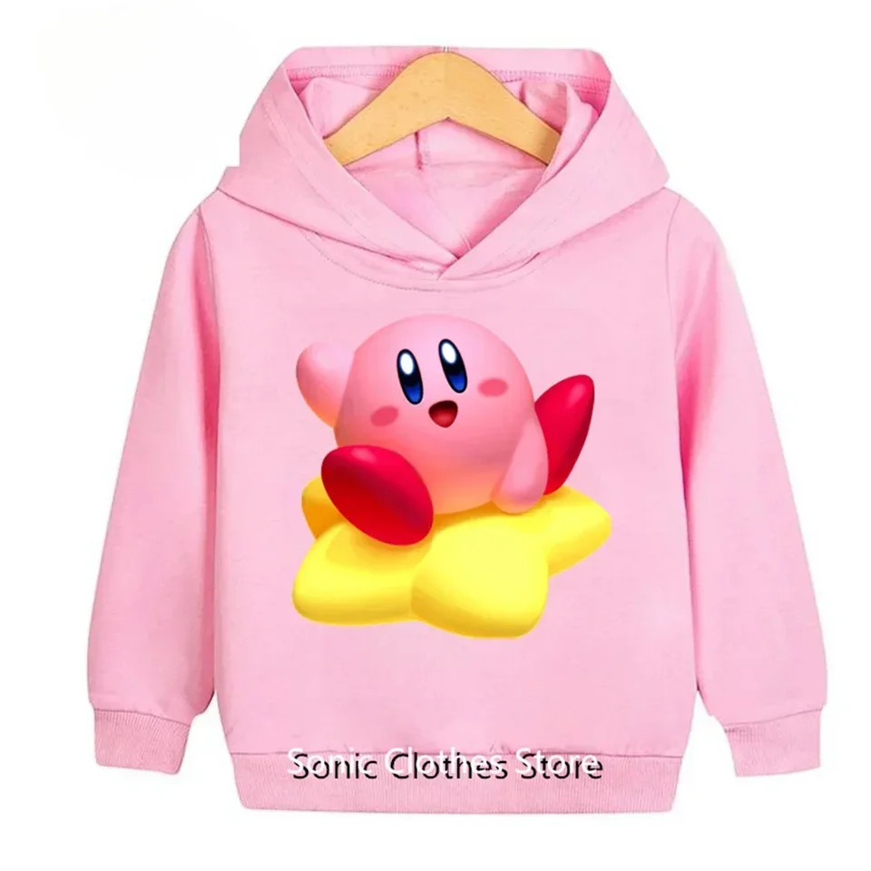 Kawaii Kirby Anime mikina pre dievčatá Boys Hustý s dlhým rukávom odev jesenné kreslené postavy kapucňy s klobúkovou mikinou deti