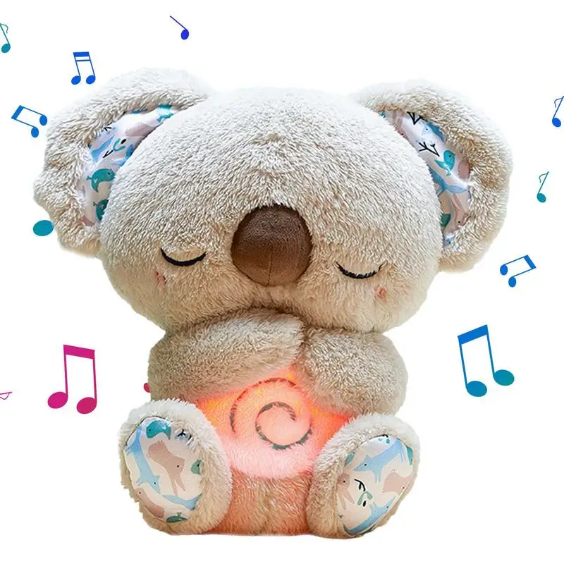 Kawaii koala upokojujúca hudobná plyšová hračka pre dieťa spanie spoločník zvuk a ľahký dýchací dýchací pohyb