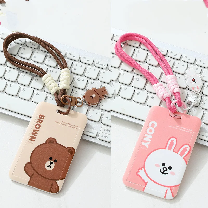 Kawaii linka Karta Cont Cartoon Brown Bear Key reťaz Anime Coney Rabbit Rabbit Prenosný prístup k regulácii karty Cover Cover Bag Tack Pendant