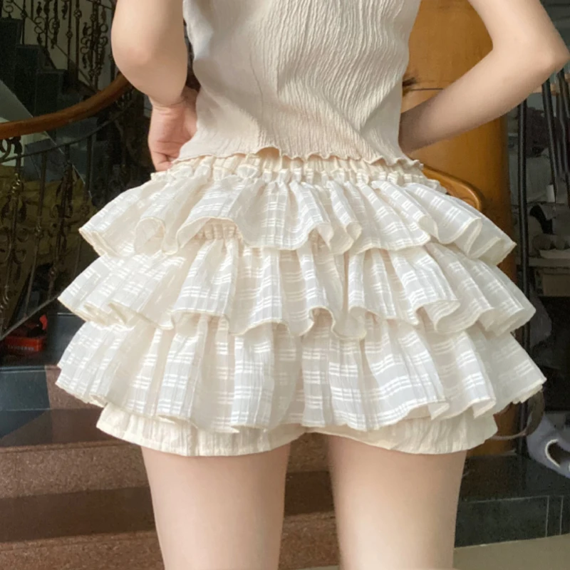 Kawaii lolita sukňa šortky žien vo vnútri patchwork vrstvená vysoký pás y2k balletcore mini sukňa letný party klub