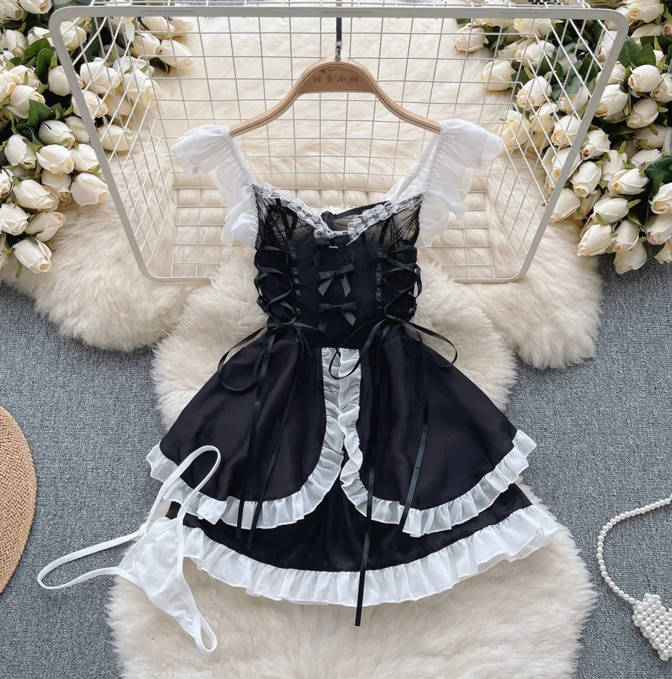 Kawaii Maid oufit Pozri sa cez anime cosplay spodné prádlo roztomilé mačky žien lolita sexy zajačik halloween kostýmy čipky princecessdress
