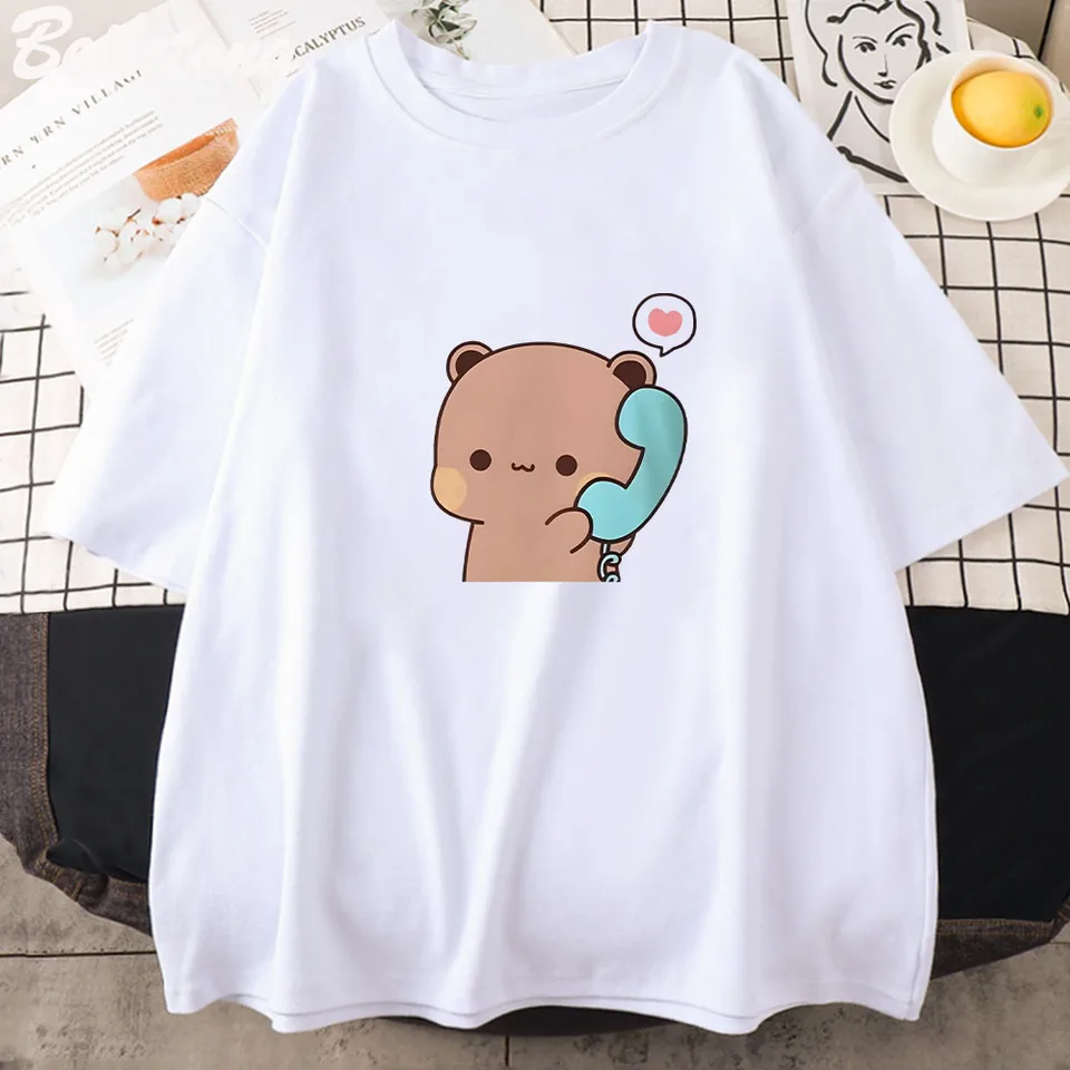 Kawaii medveďové tlače Dámske tričká Summer 100% bavlnené vinobranie letné tričko bavlnené bránu s krátkym rukávom Femme nadmerné grafické tričko