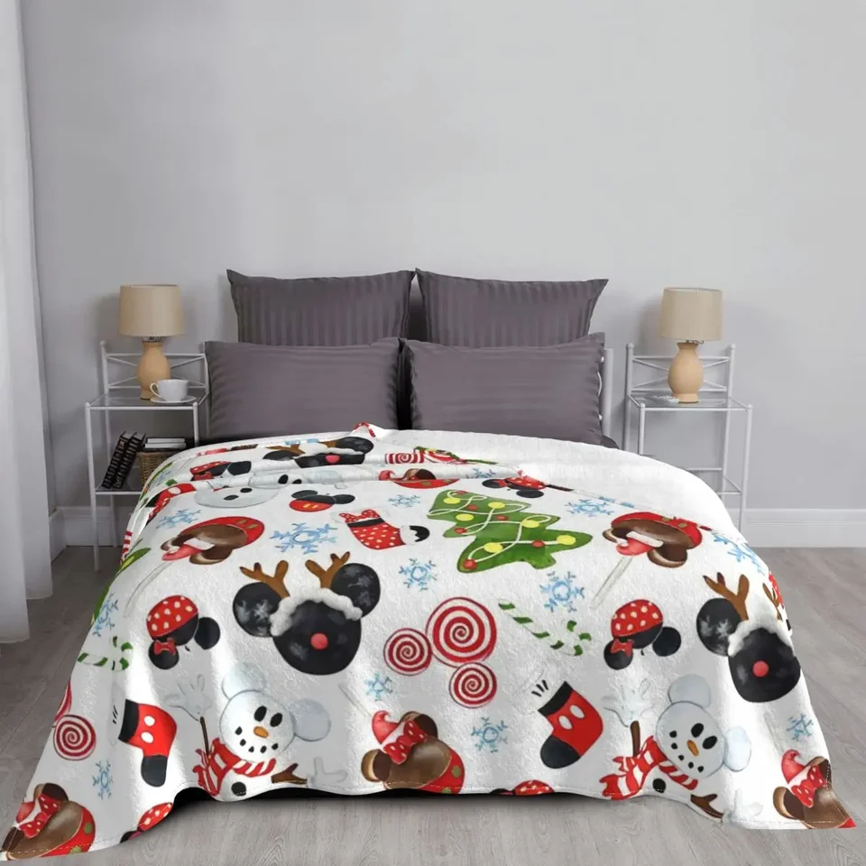 Kawaii Mickey Mouse vianočná prikrývka flanel zimná multifunkčná mäkká prikrývka pre pohovku vonkajšie postele