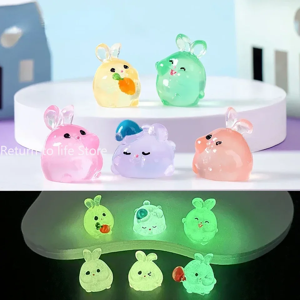Kawaii mini Resin Rabbit Cartoon Bunny Miniatures Terrárium Figuríny Svetlá ozdoba automobilom