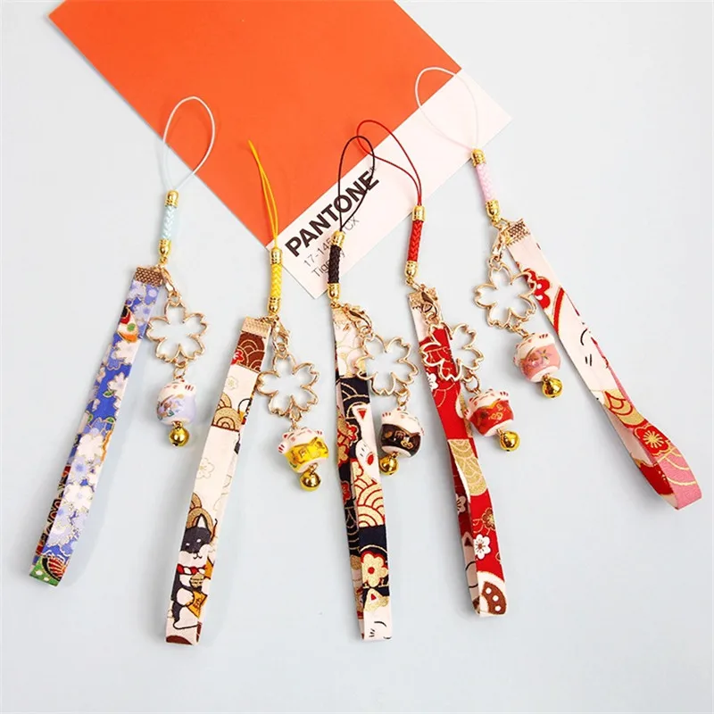 Kawaii mobilné telefónne popruhy Charm Lucky Cat Keychain Lanyard pre iPhone krátky mobilný telefón lana Lanyards roztomilý mobilný prívesok