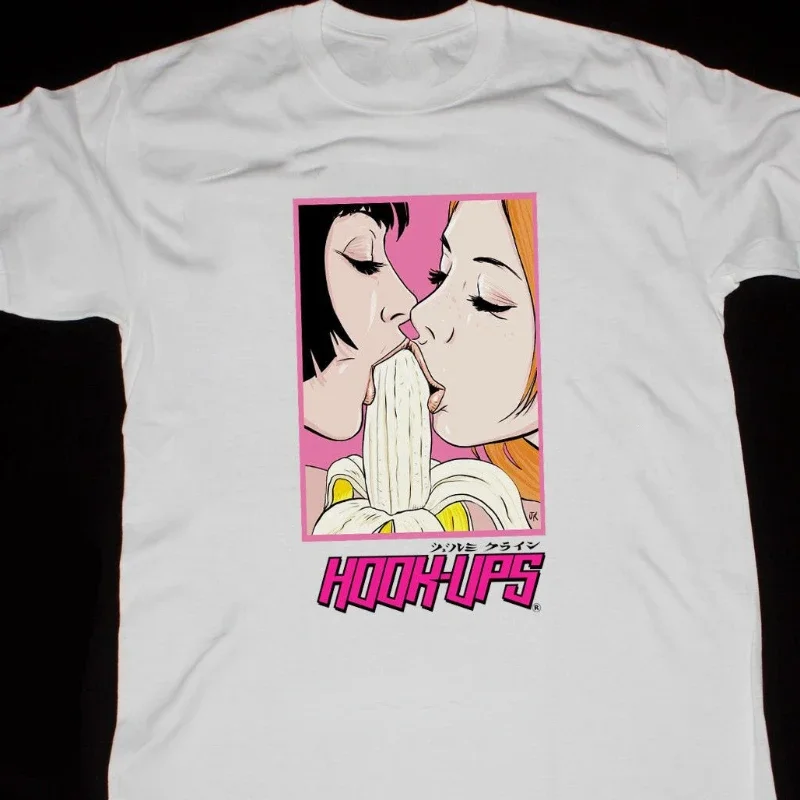 Kawaii oblečenie Hake ups štýl 2 Dievčatá Jesť banán anime hentai tričko dotlač USA bedrové karikatúry tlačené tričko Unisex Unisex