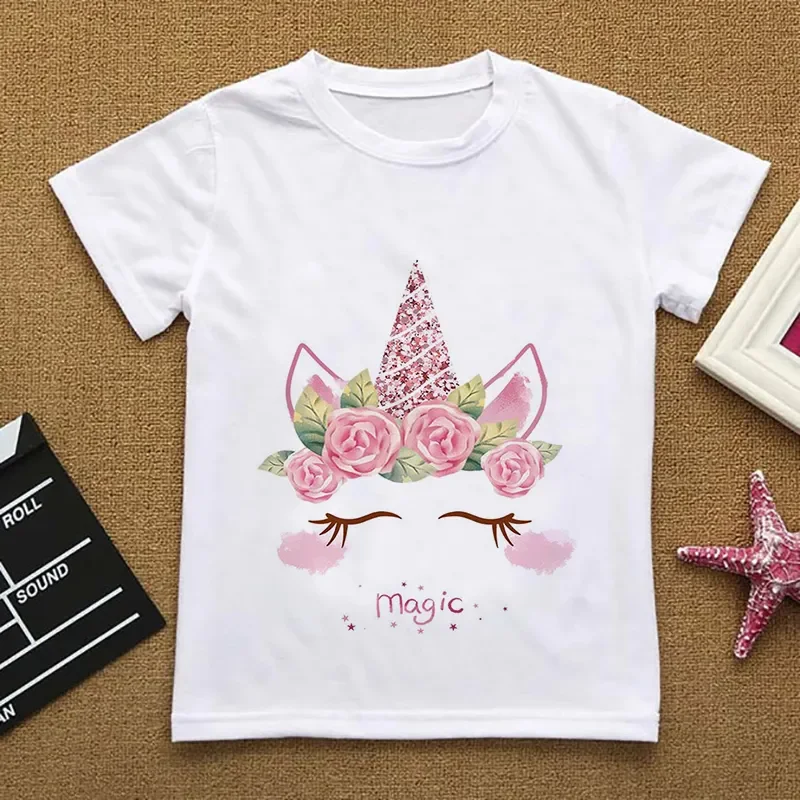 Kawaii Owl Cartoon Girl Kids Tričko Dievčatá letné jednorože