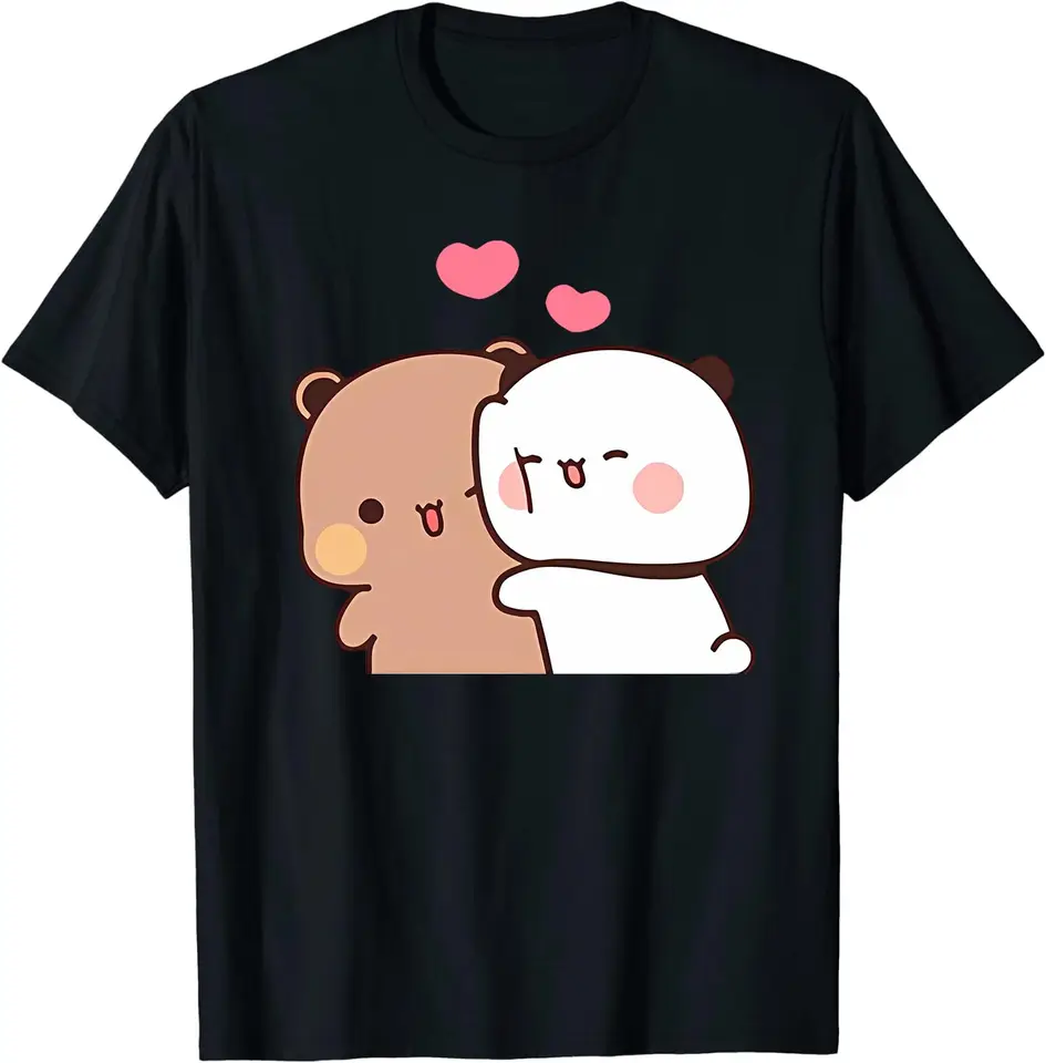 Kawaii panda Bear Hug Bubu a Dudu Valentines Days Funny Gift Unisex Tričko, čierne grafické y2k leto