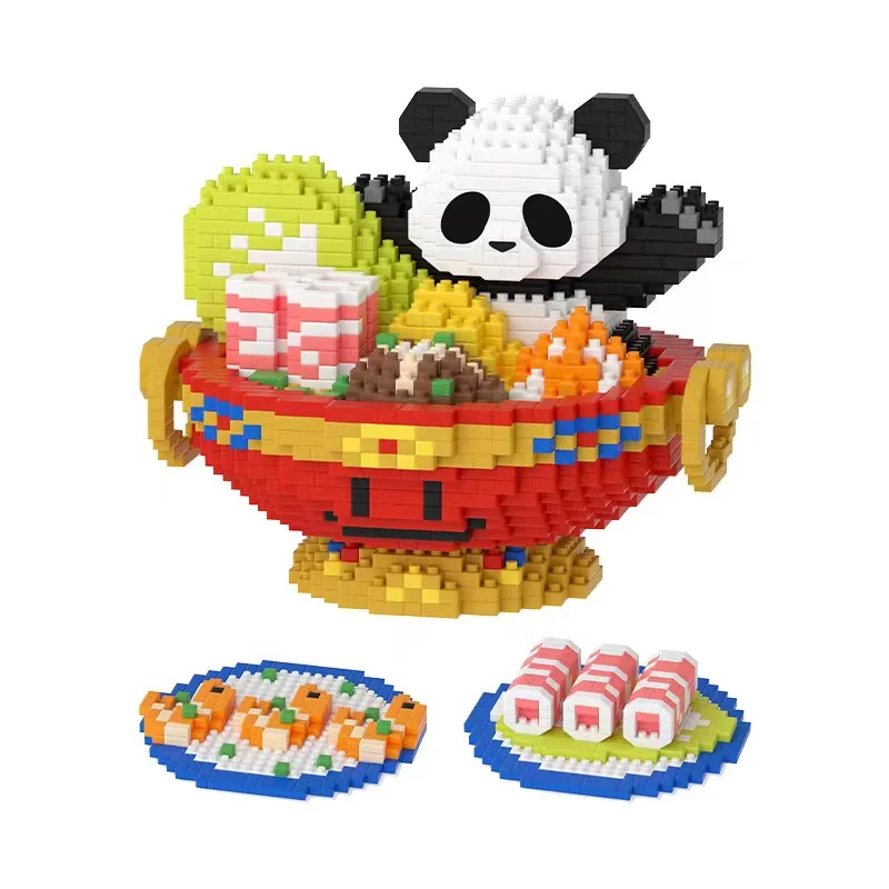 Kawaii Panda Hot Pot Micro Building Blocks Cute Animal Food Mini tehly Domáce dekorácie Hračky pre deti Darčeky