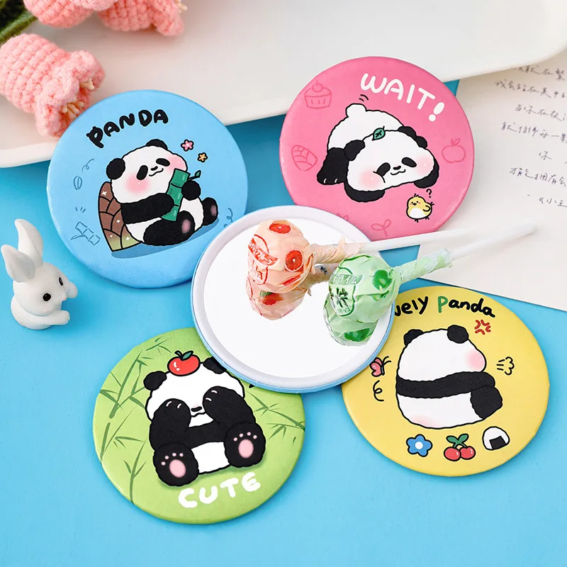 Kawaii panda zrkadlové vreckové zrkadlo Mini okrúhle zrkadlo Prenosné kovové zrkadlo Karikačné make -up zrkadlo