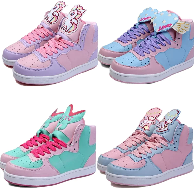 Kawaii ploché päty dievčenské topánky Lolita roztomilý anjel/dinosaurus/poník/láska anime cosplay ženy topánky Farba zhodovanie loli kawaii ružová topánka