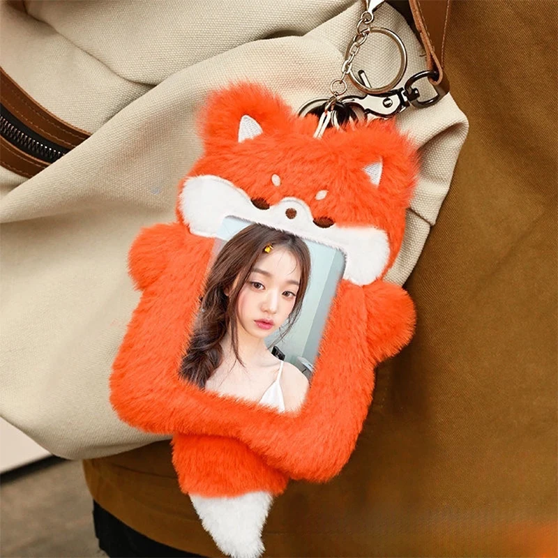 Kawaii plyš Fox Fox Photocard Držiteľ roztomilý králičie fotoalbum idolové karty rukávové úložisko puzdro roztomilý chránič idolových fotografií karty