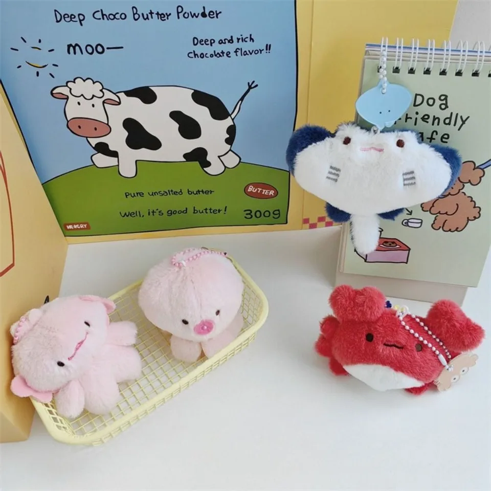 Kawaii plyšové morské organizmy Kľúčové reťazec krabie lúče ryby plyšová bábika Keychain Karika