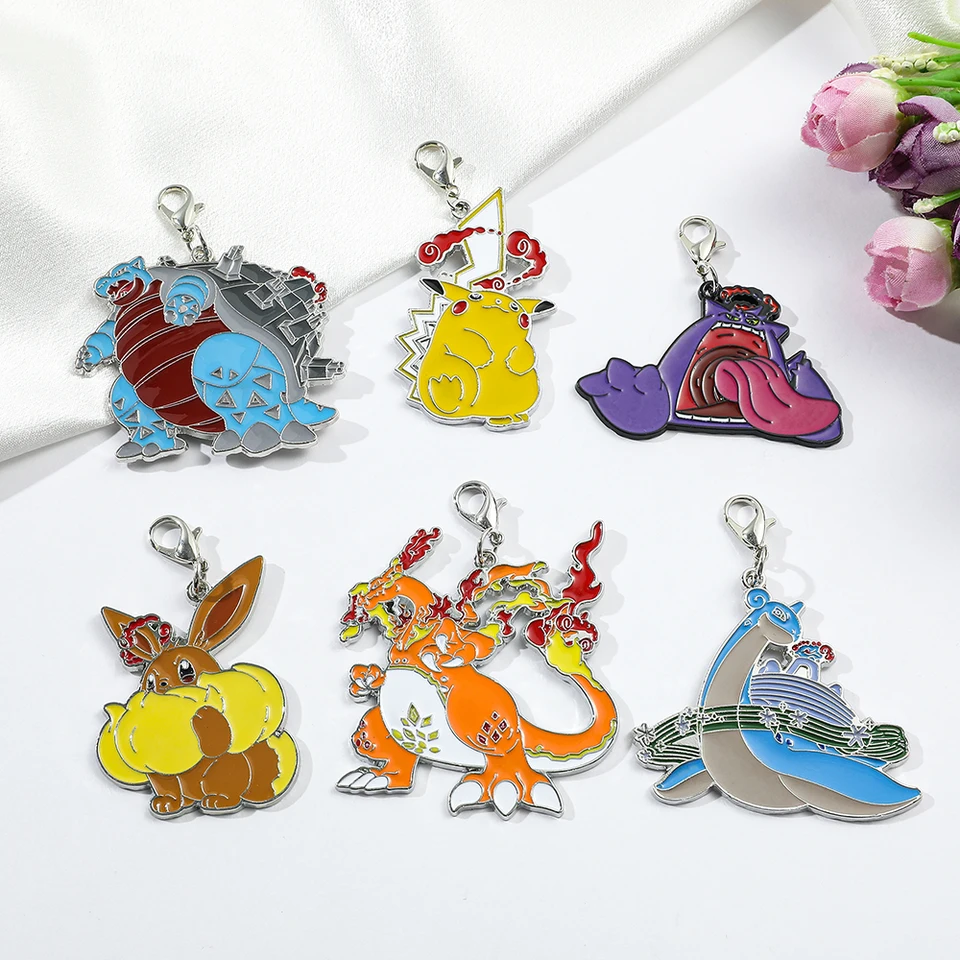 Kawaii Pokemon Metal Keychain Cute Anime postava Pikachu Charmander Eevee Gengar Smalt Enamel Keychain pre batohové kľúče