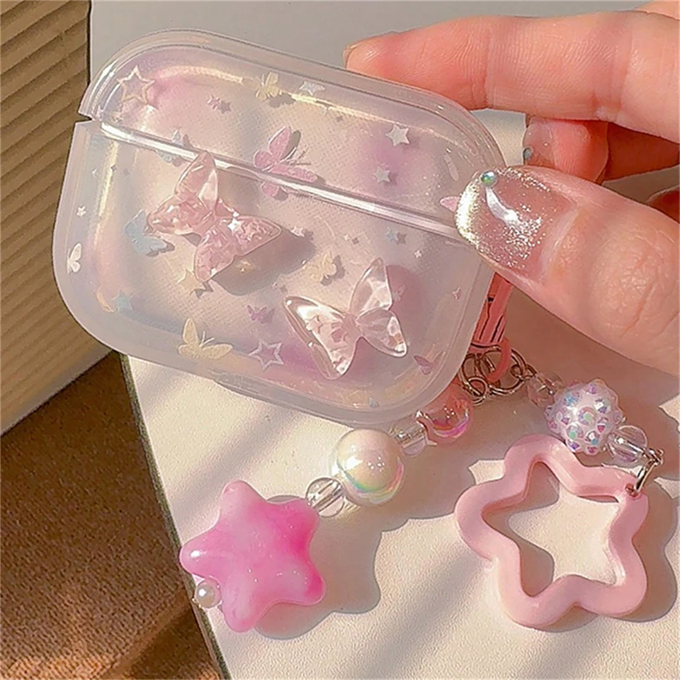 Kawaii roztomilé 3D ružové motýľové slúchadlá Ochranné škrupiny Mäkké kryt
