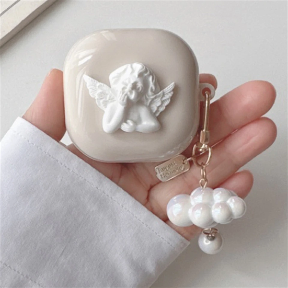 Kawaii roztomilé lícne anjelské uší slúchadlá Softvér pre Samsung Galaxy Buds Live s Cloud Pendant Case pre Samsung Buds 2 Pro