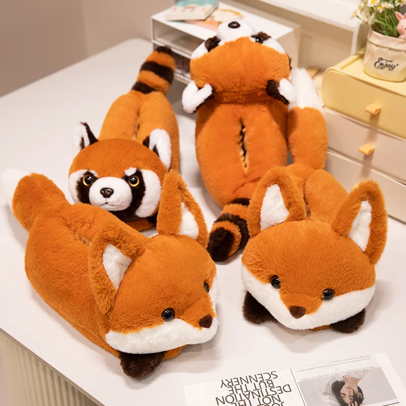 Kawaii roztomilý líška Panda Plyš na klzné zimné teplé zvieracie snímky topánky Domov izba SLOPPER SLKÁNA ŽENA