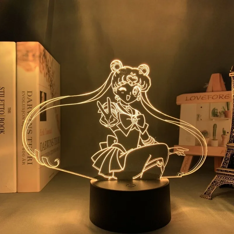 Kawaii Sailor Moon Cartoon Room Decoration Spálňa LED NOC NOCE LIGHT PRINCESS ŠTÝL Dvojrozmerná anime stolová lampa darček k narodeninám