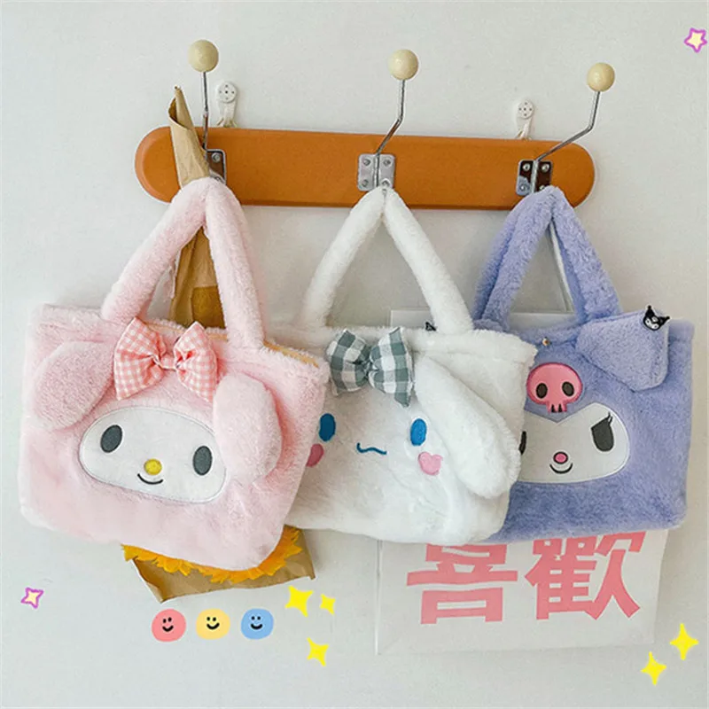 Kawaii Sanrio Bag Cinnamoroll Kabelka plnená karikatúra Kuromi My Melody Ramery Makeup Bags for Women Darček pre dievčatá hračky
