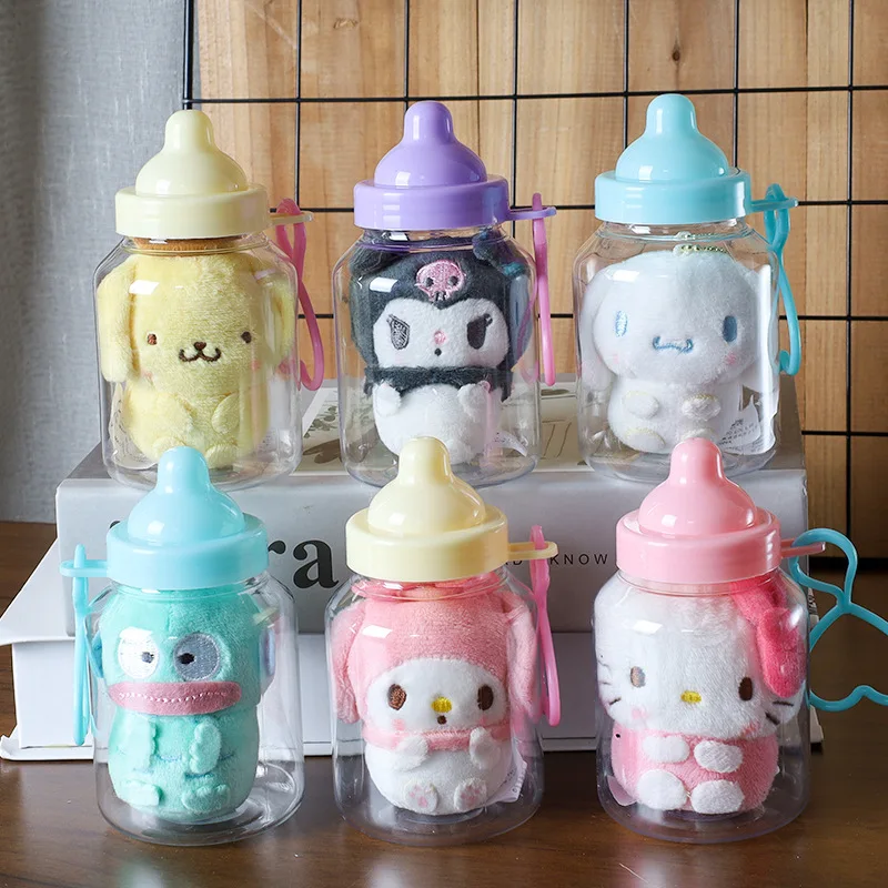 Kawaii Sanrio Cartoon Baby Bottle fľaša Plushtoys keychain melódia Kuromi Cinnamoroll Bag prívesok Prívesky