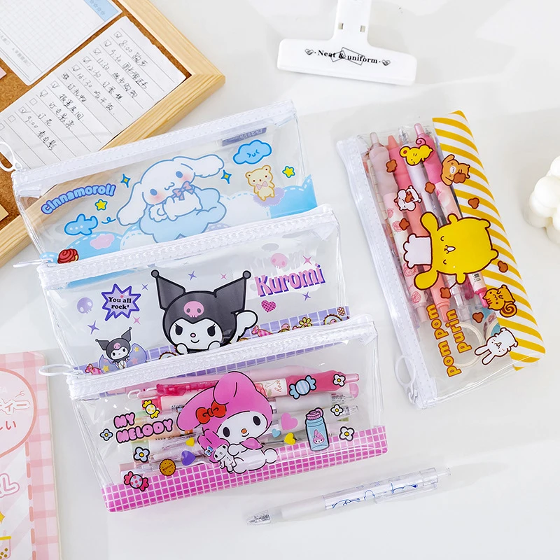 Kawaii sanrio ceruzka puzdro Hello Kitty roztomilý karikatúra nepremokavá organizátor make -upu toaletné tašky dievčatá dievčenské priesvitné taška na ceruzku