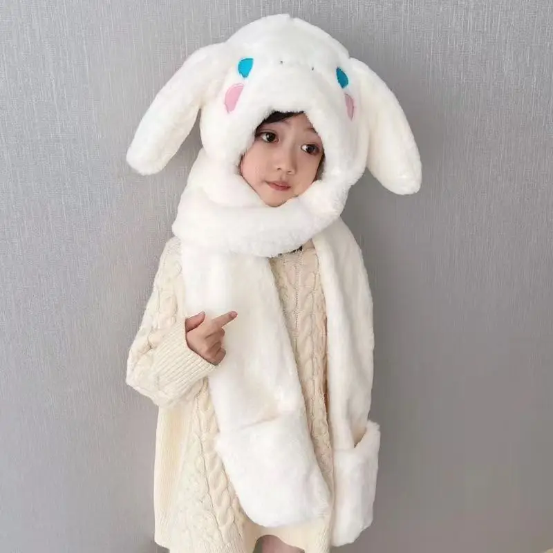 Kawaii Sanrio Cinnamoroll plyšové klobúky Pohybujúca čiapka roztomilý sladký študent Zima teplé zahustené rukavice šatky dievčatá Dievčatá narodeniny darčeková hračka
